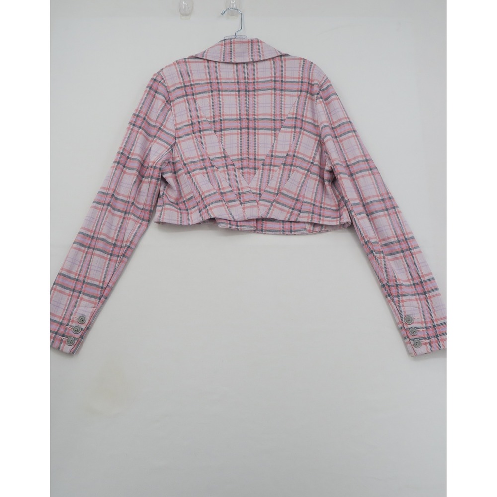 Cabi Pink Plaid 2 Piece Set Cropped Blazer and Wide Leg Pants Womens Size L - Picture 11 of 13